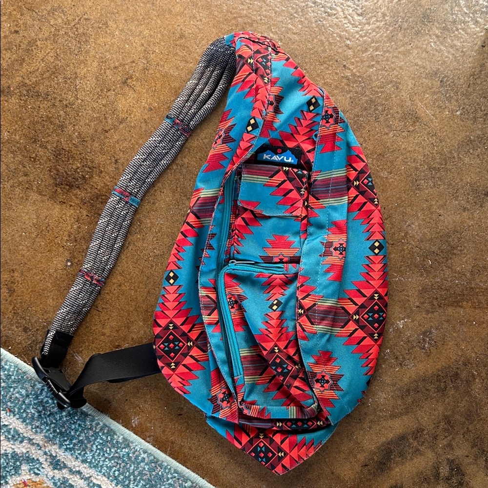 Kavu Turquoise and Crimson Patterned Sling Bag